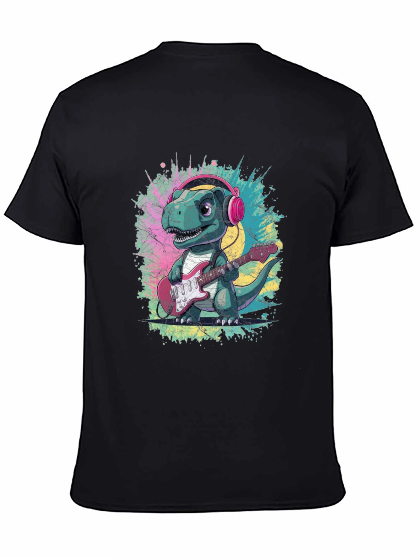 Dino Rock T-Shirt: Guitar Playing Dinosaur with Headphones