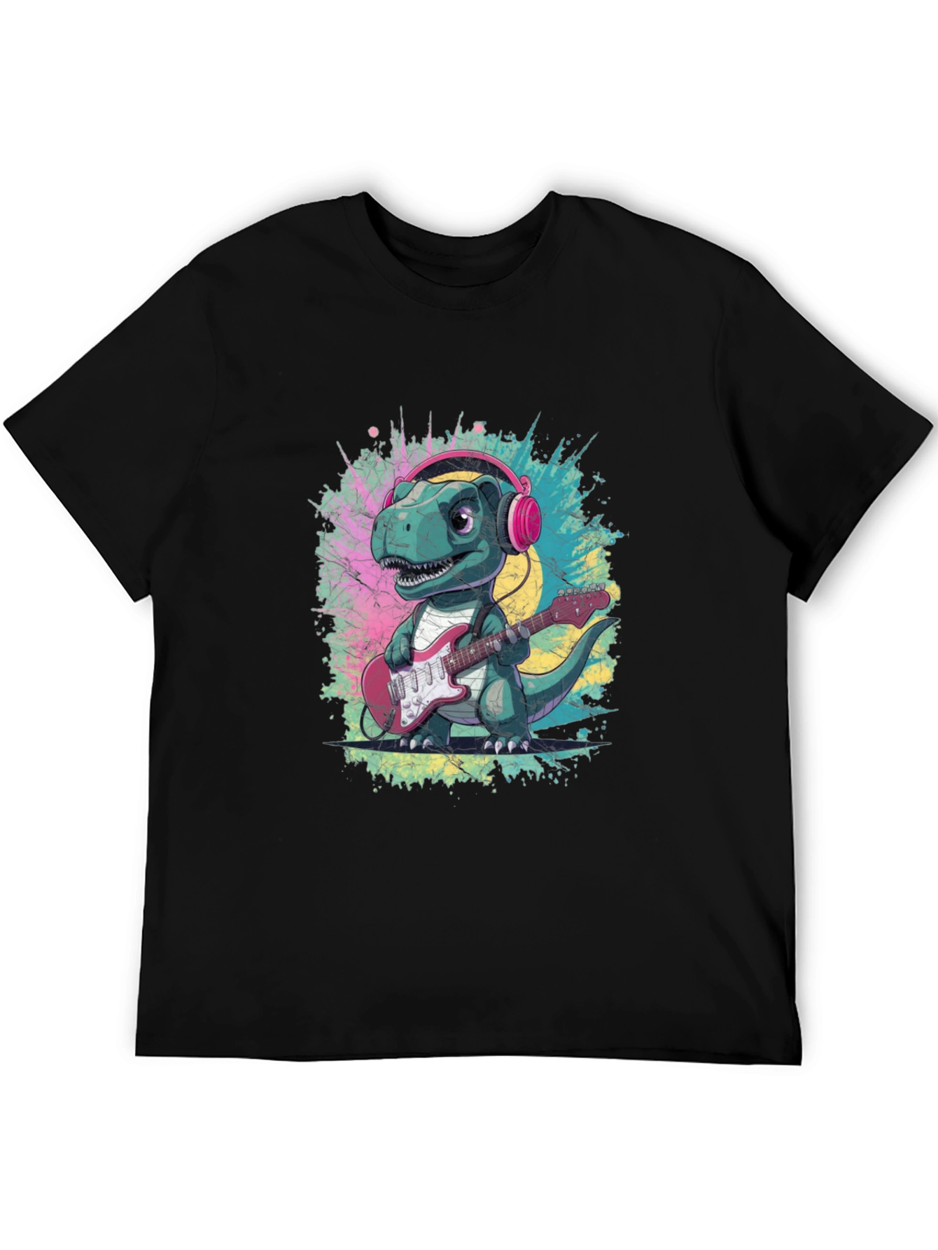 Dino Rock T-Shirt: Guitar Playing Dinosaur with Headphones