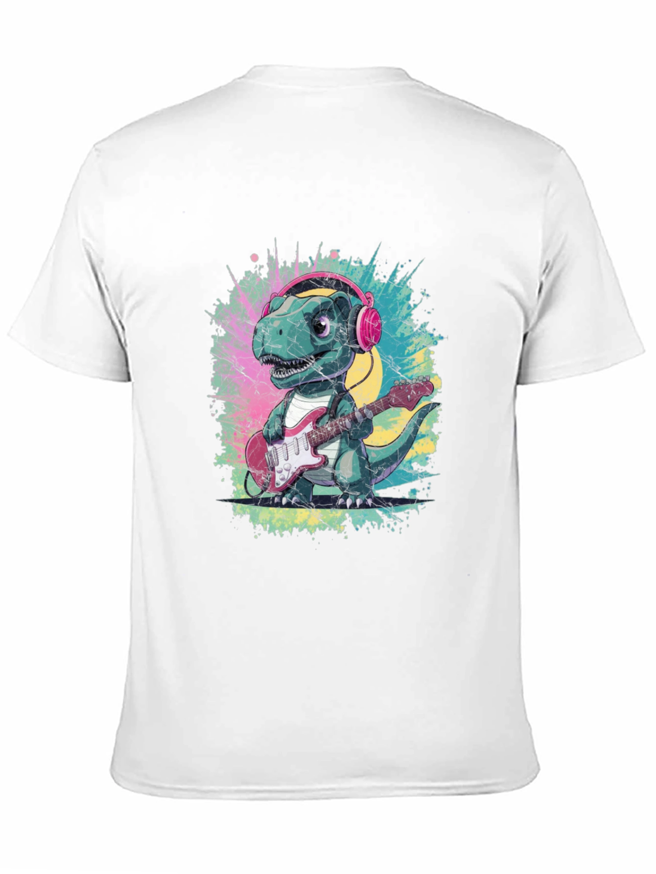Dino Rock T-Shirt: Guitar Playing Dinosaur with Headphones