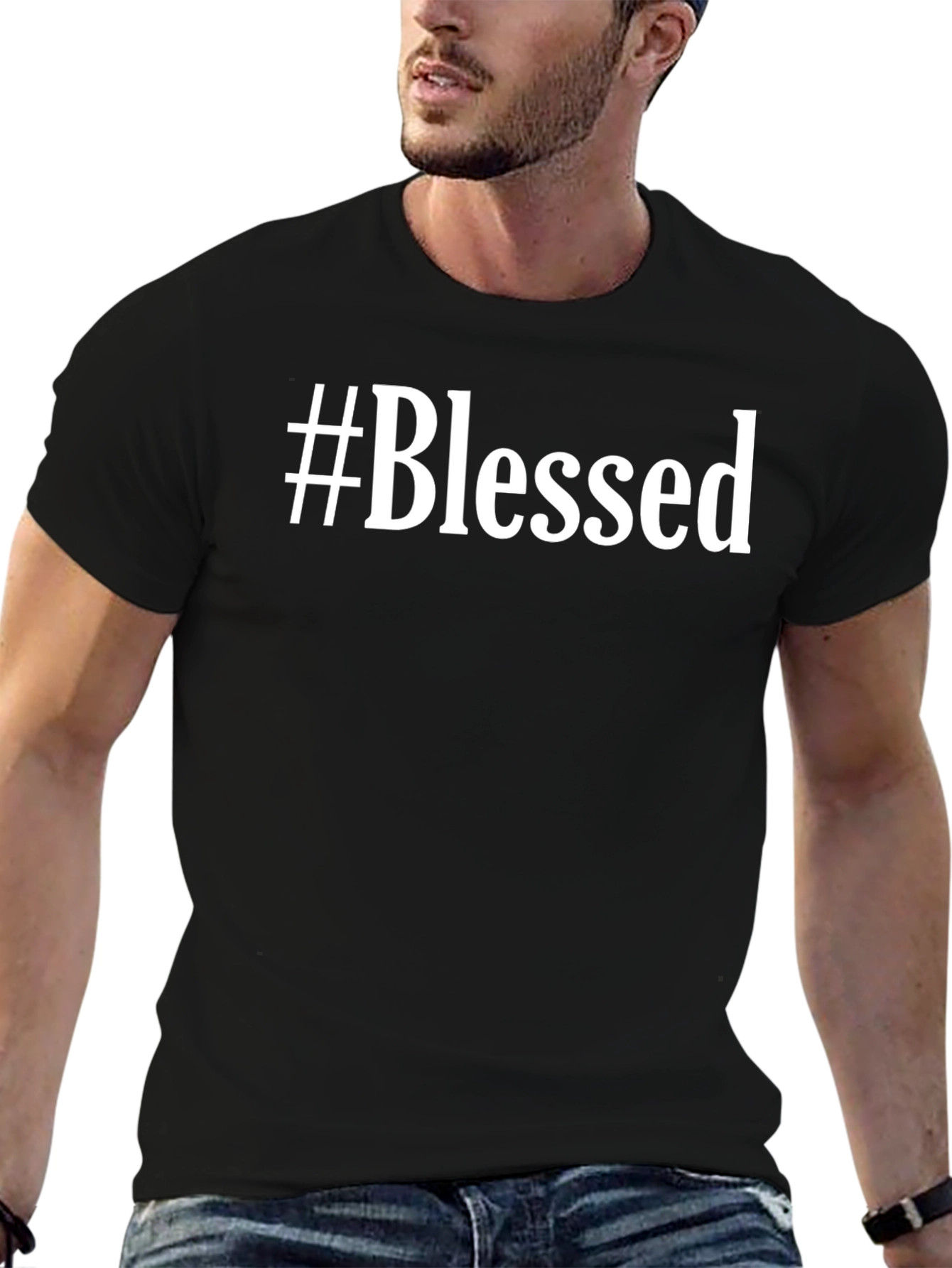 #Blessed Graphic Print Mens Black T-Shirt
