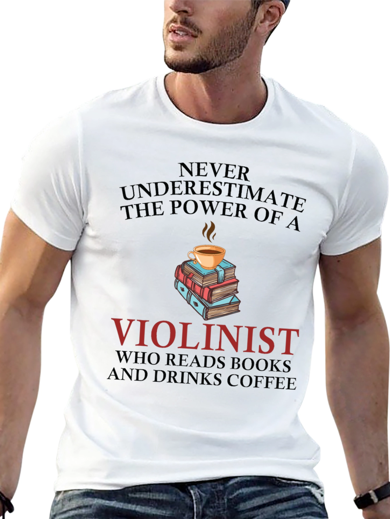 Violinist Book & Coffee Lover Tee
