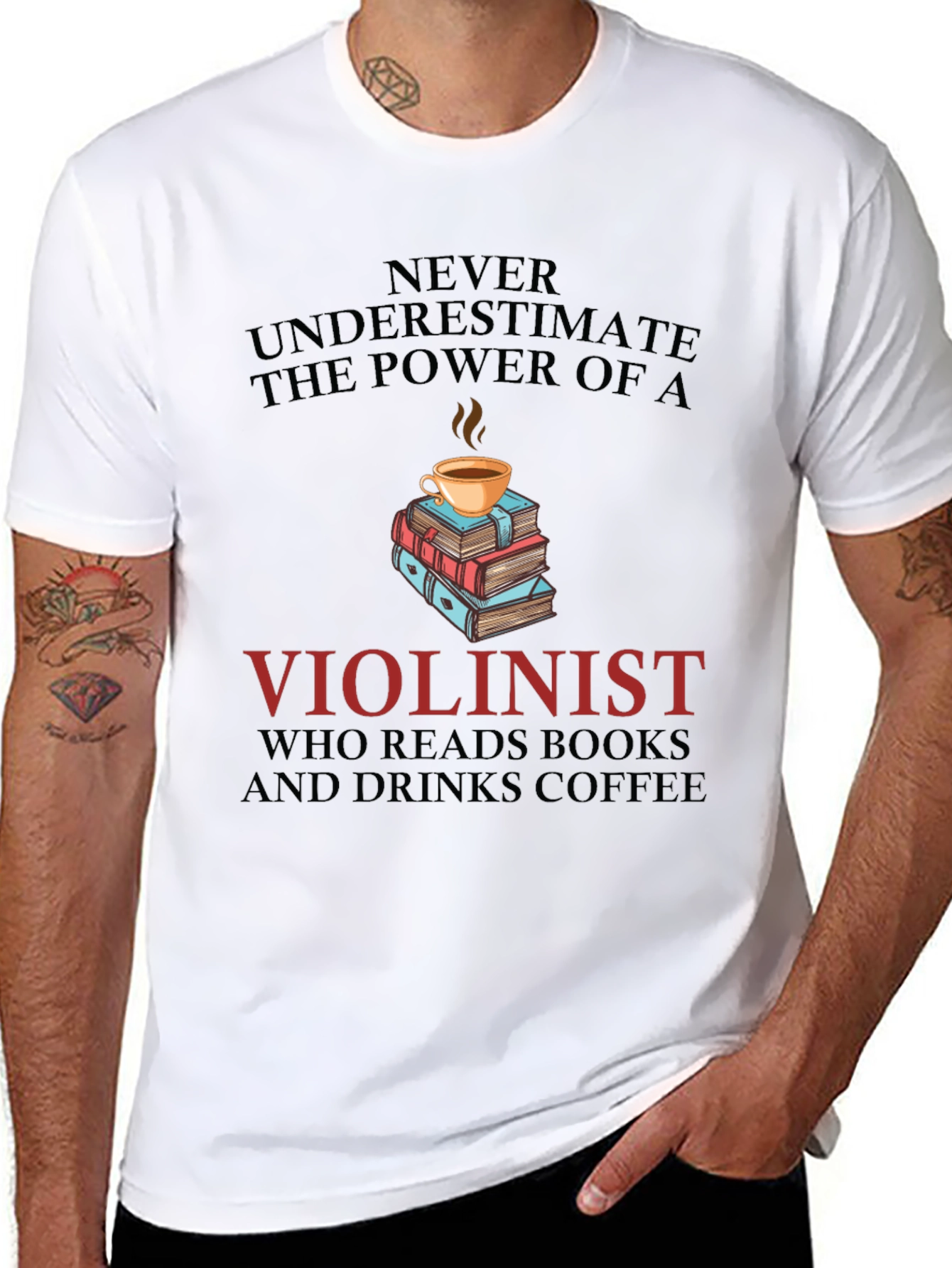 Violinist Book & Coffee Lover Tee