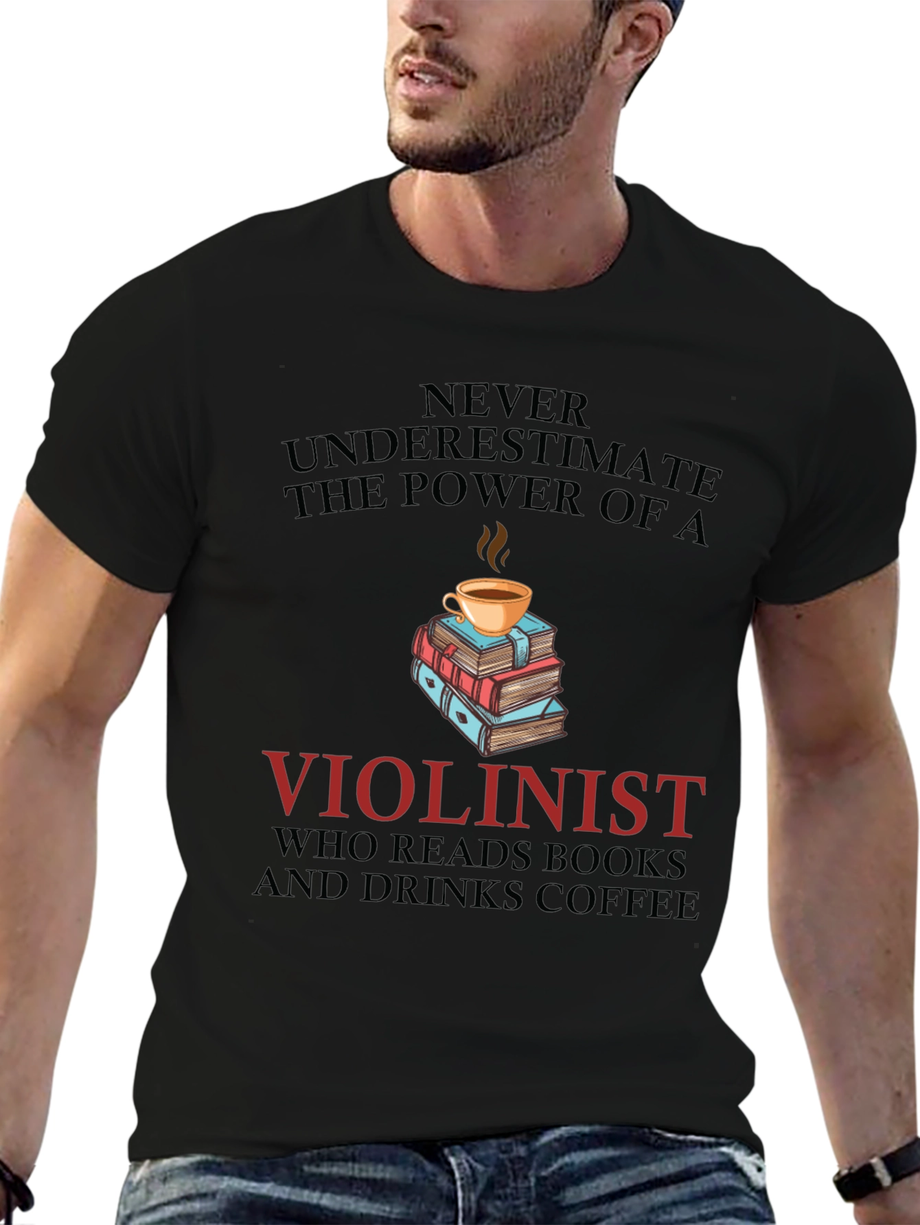 Violinist Book & Coffee Lover Tee