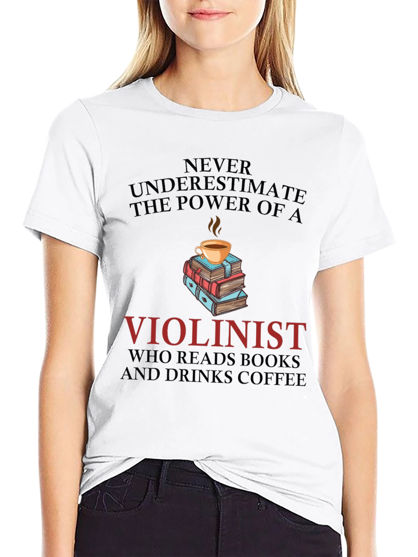 Violinist Book & Coffee Lover Tee