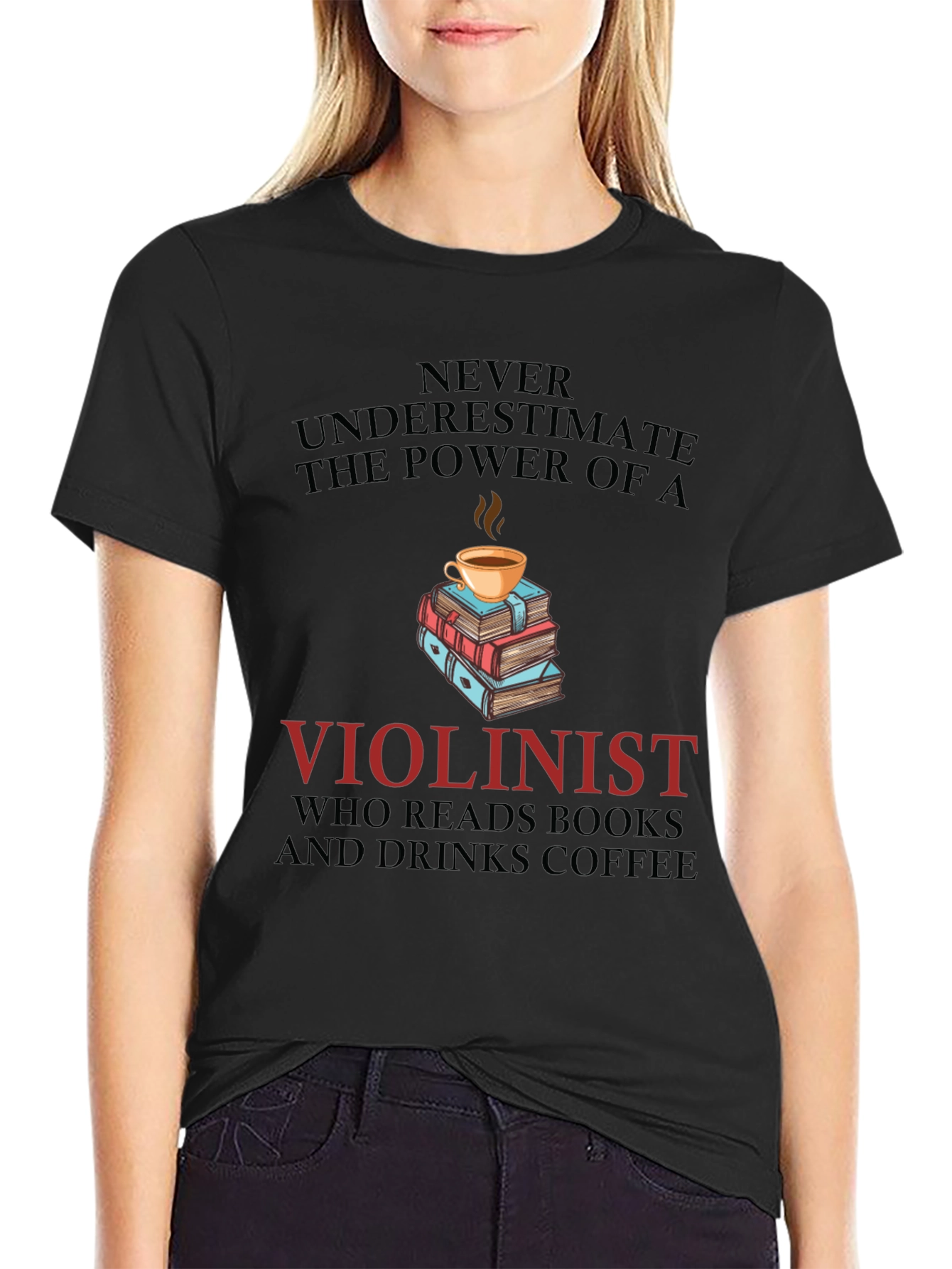 Violinist Book & Coffee Lover Tee