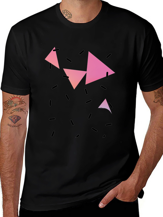 Geometric Triangle Print Black Casual T-Shirt