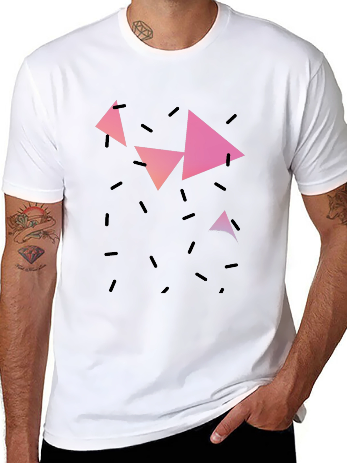 Geometric Triangle Print Black Casual T-Shirt