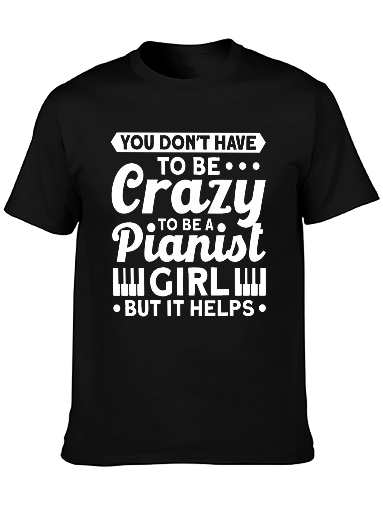 Crazy Pianist Girl Black T-Shirt