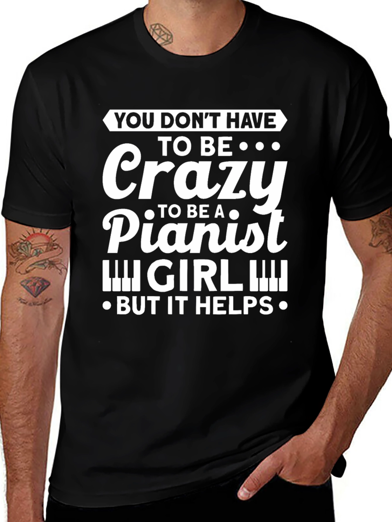 Crazy Pianist Girl Black T-Shirt
