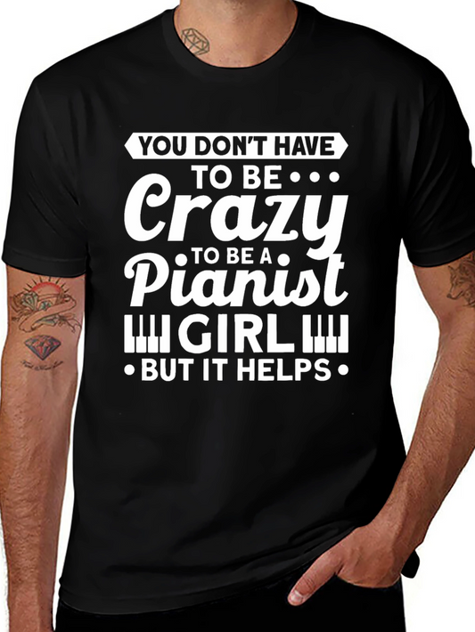 Crazy Pianist Girl Black T-Shirt