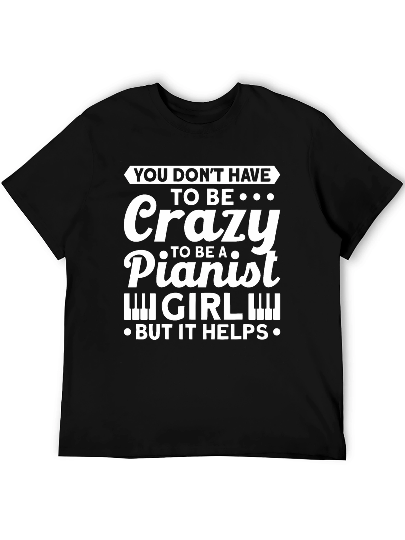 Crazy Pianist Girl Black T-Shirt