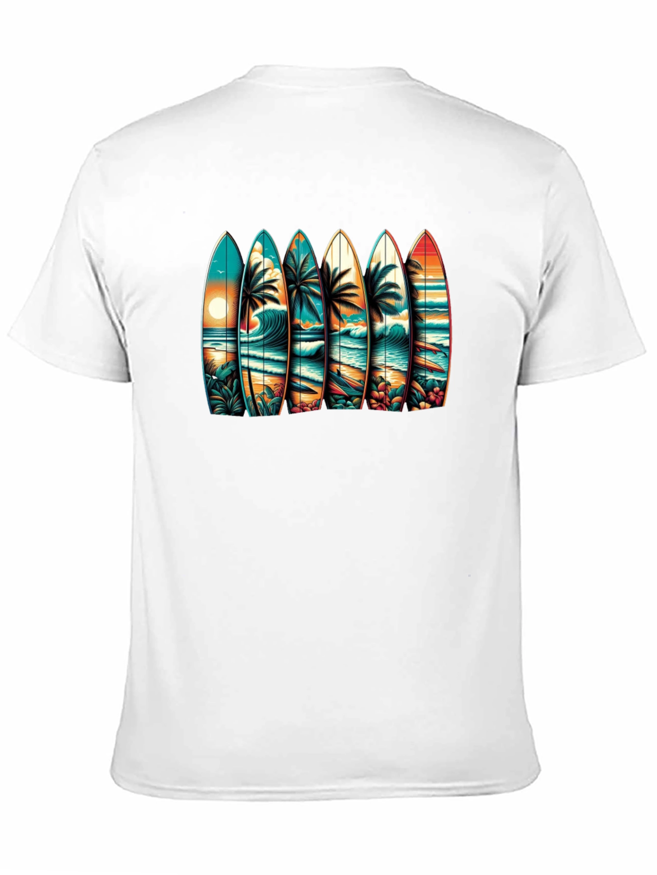 Surfboard Beach Scene Graphic Tee