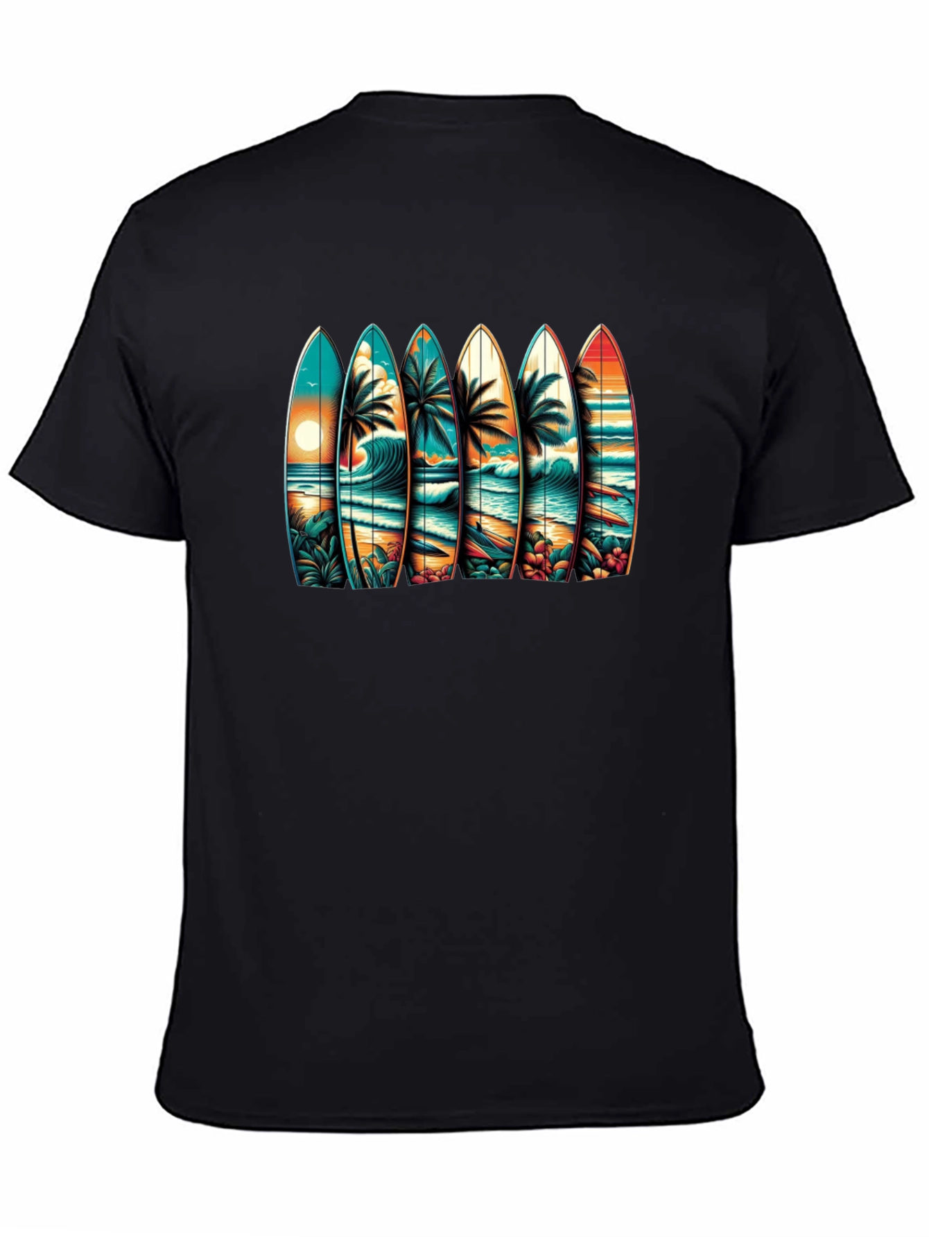 Surfboard Beach Scene Graphic Tee