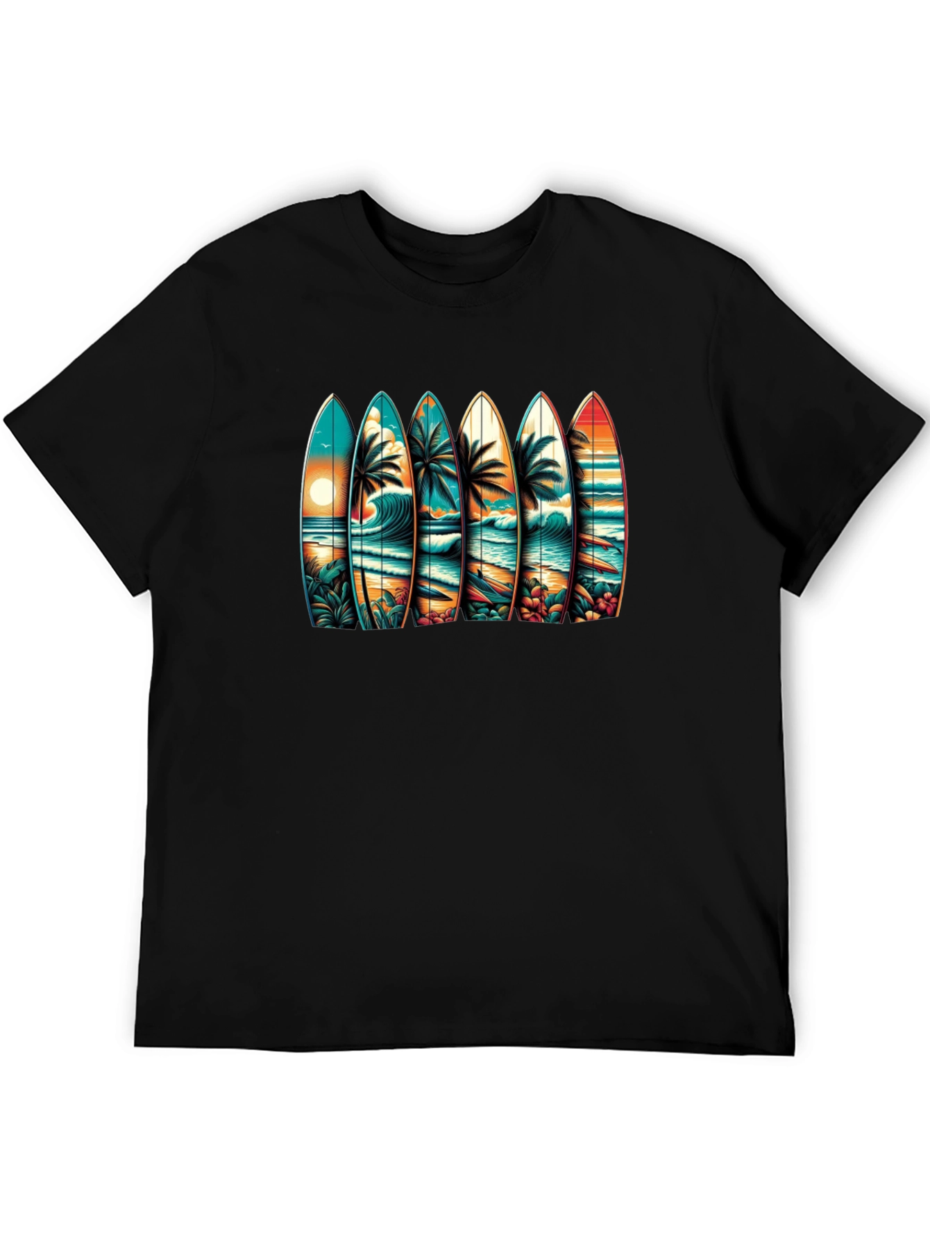 Surfboard Beach Scene Graphic Tee