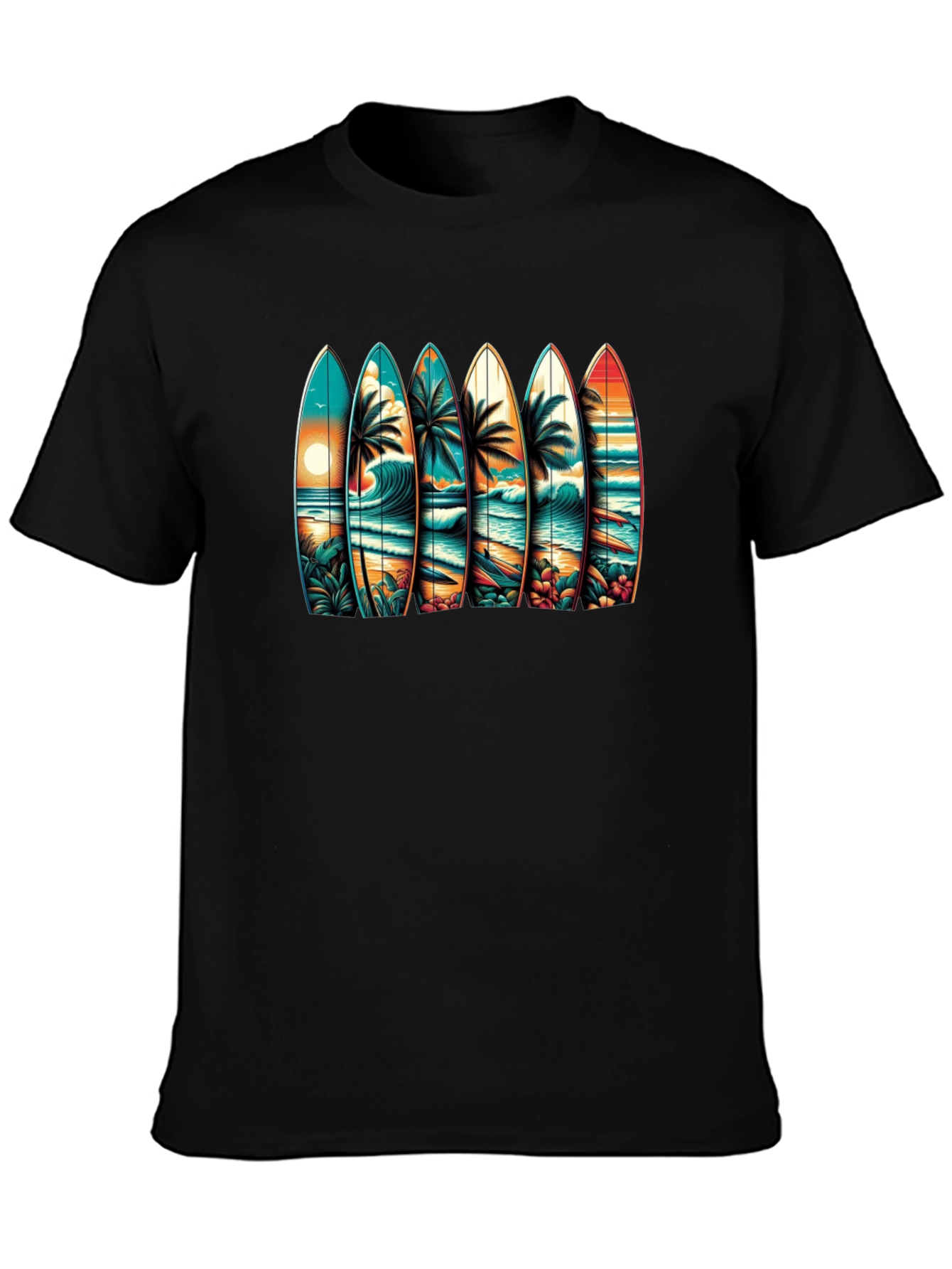 Surfboard Beach Scene Graphic Tee