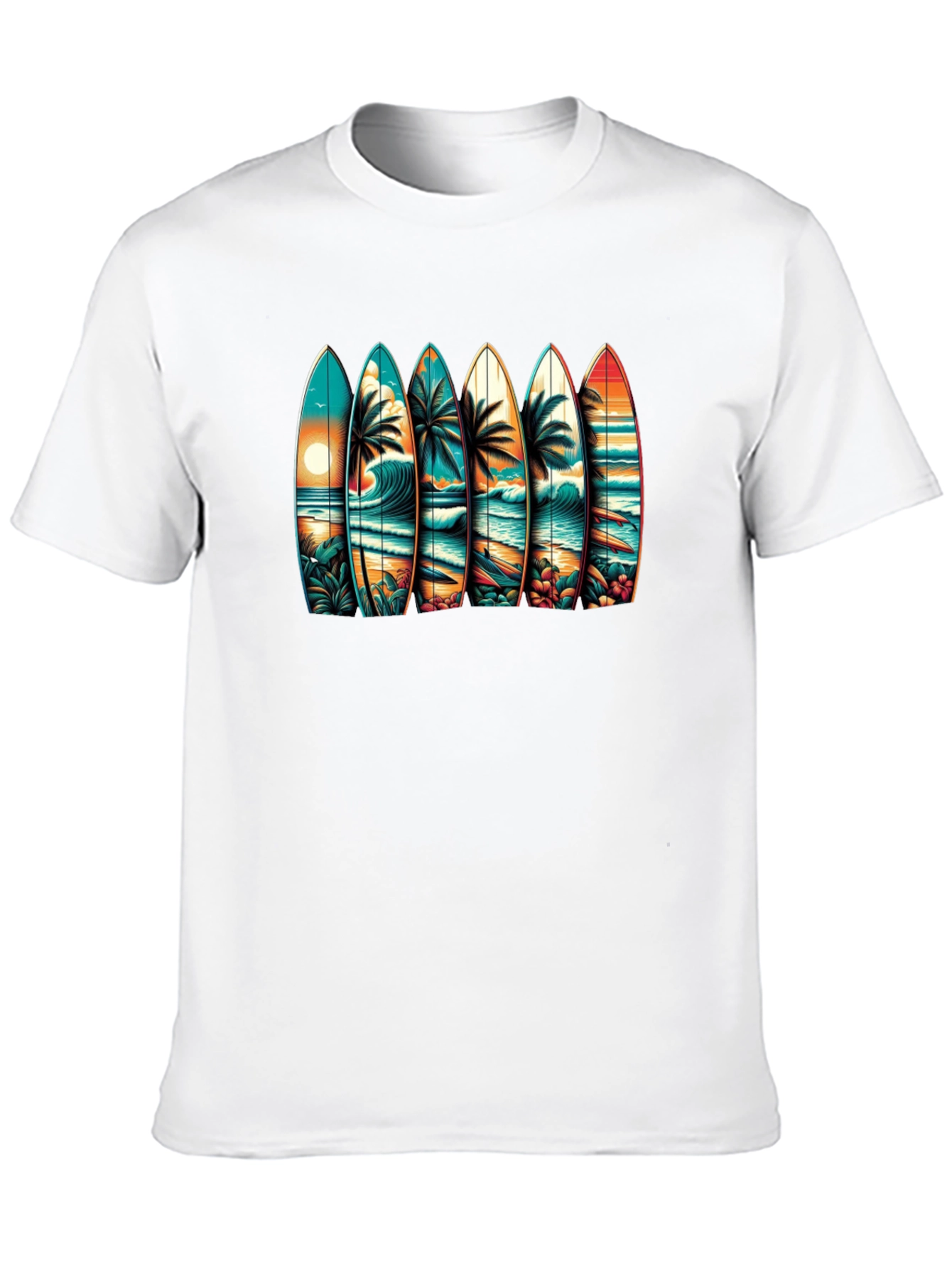 Surfboard Beach Scene Graphic Tee