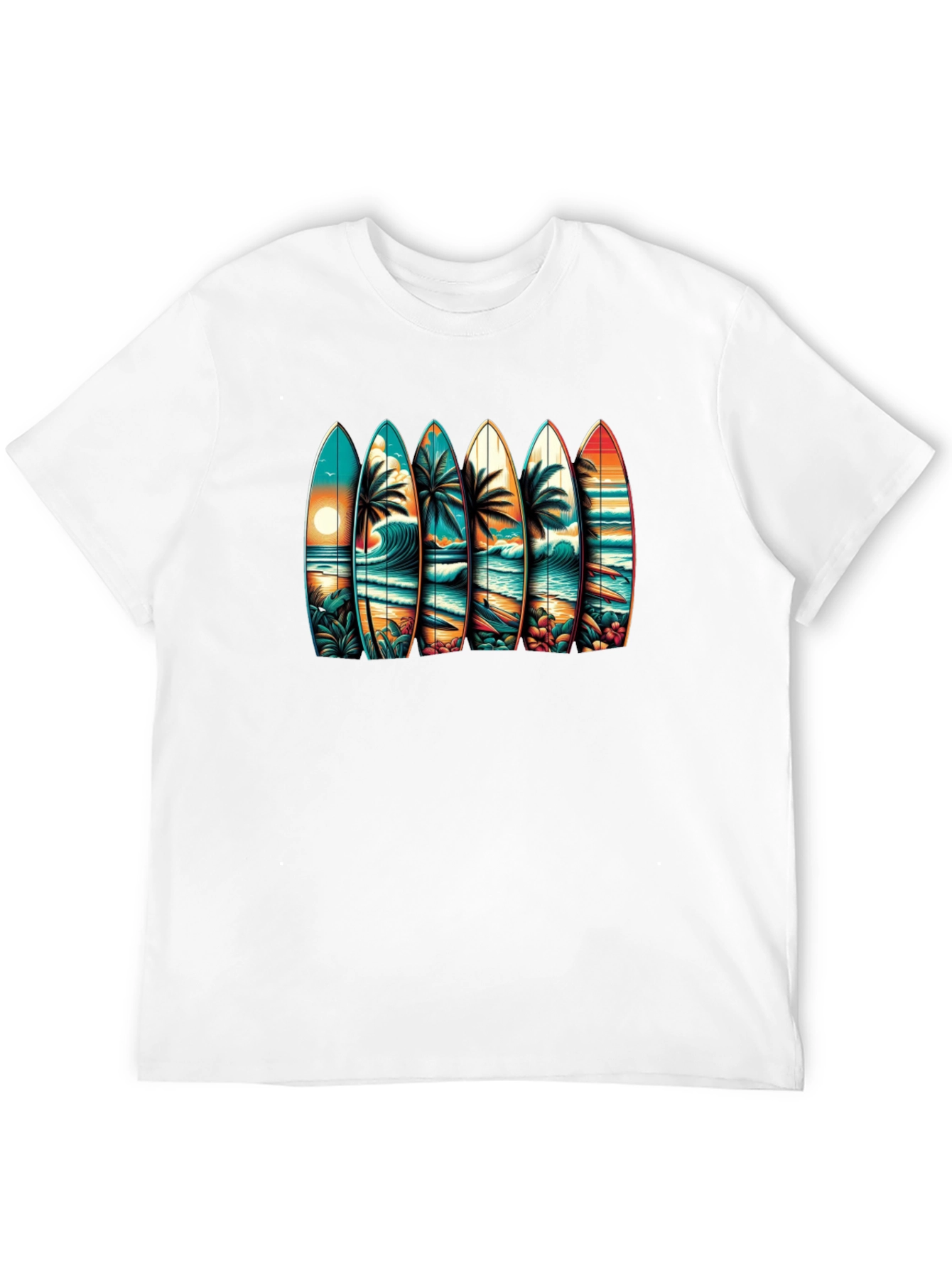 Surfboard Beach Scene Graphic Tee