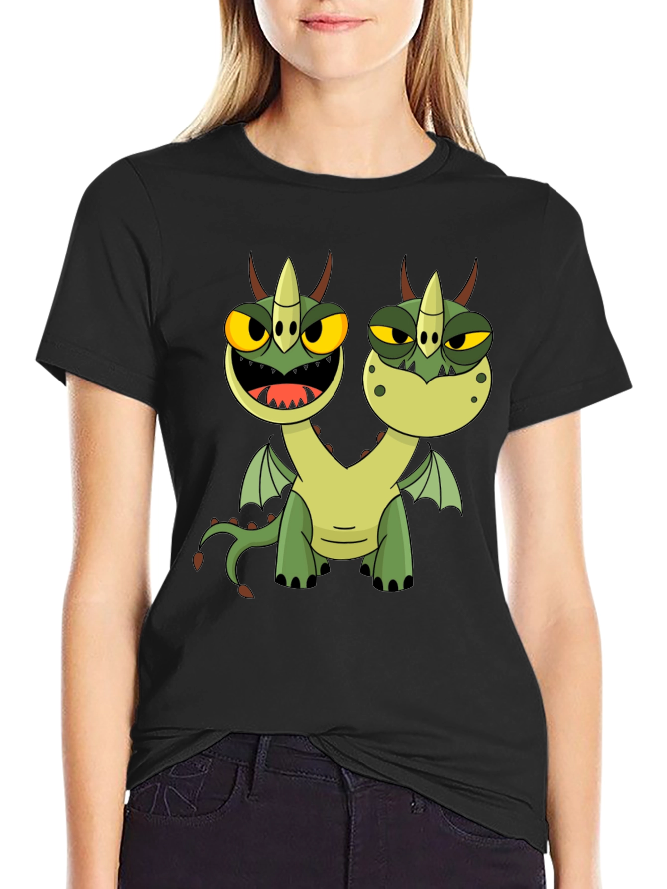 Two-Headed Dragon Cartoon Graphic Tee