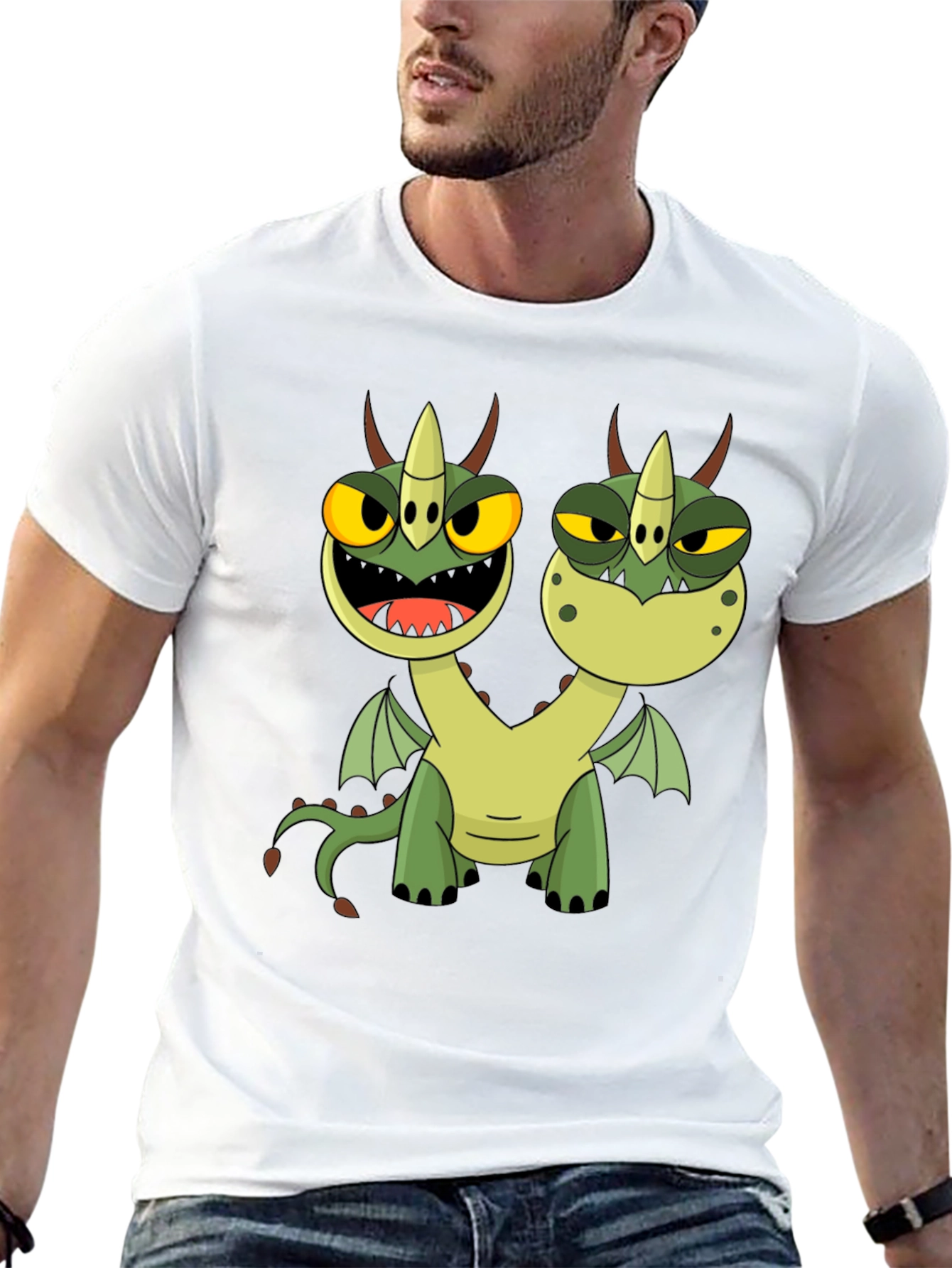 Two-Headed Dragon Cartoon Graphic Tee