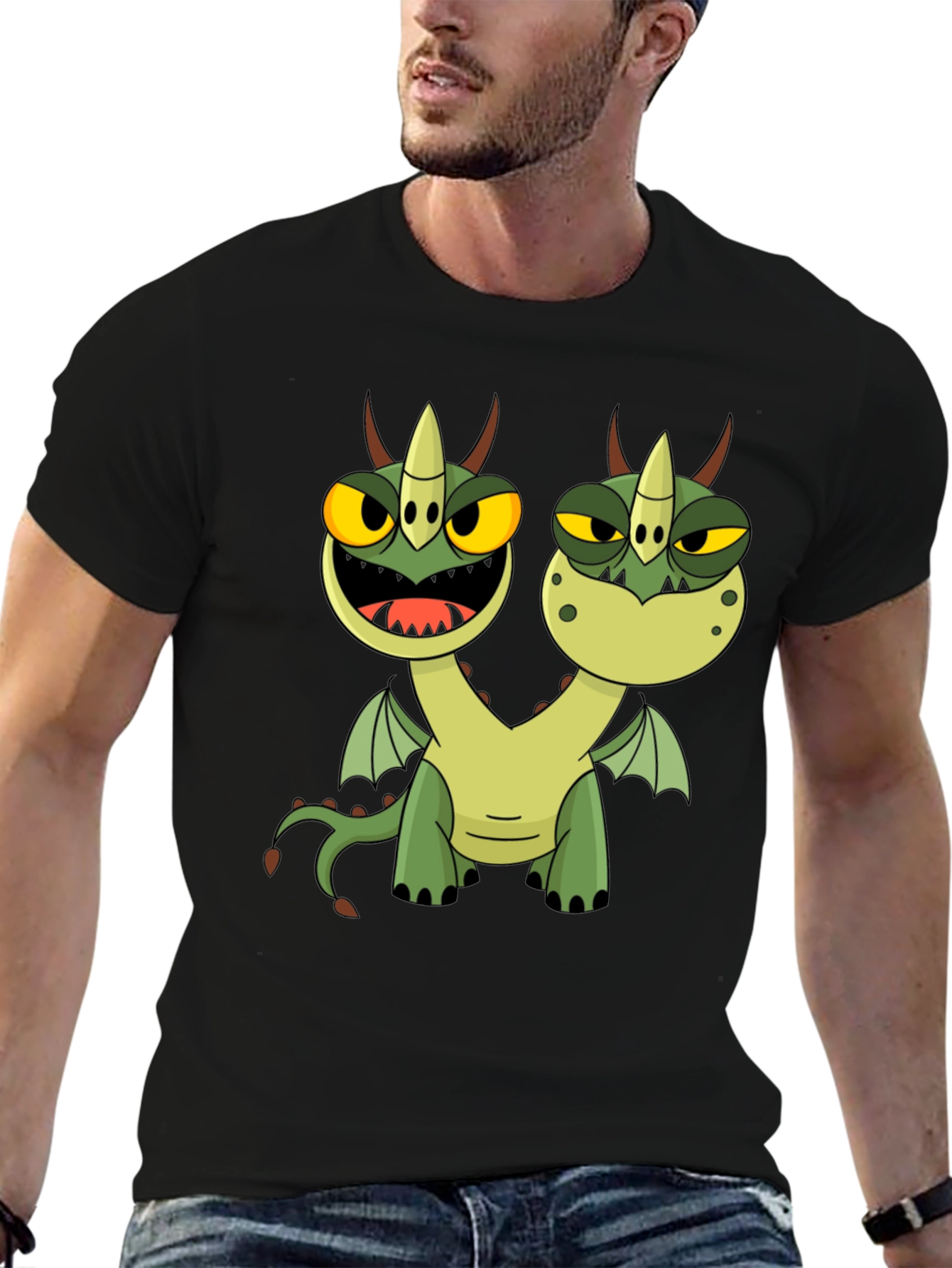 Two-Headed Dragon Cartoon Graphic Tee