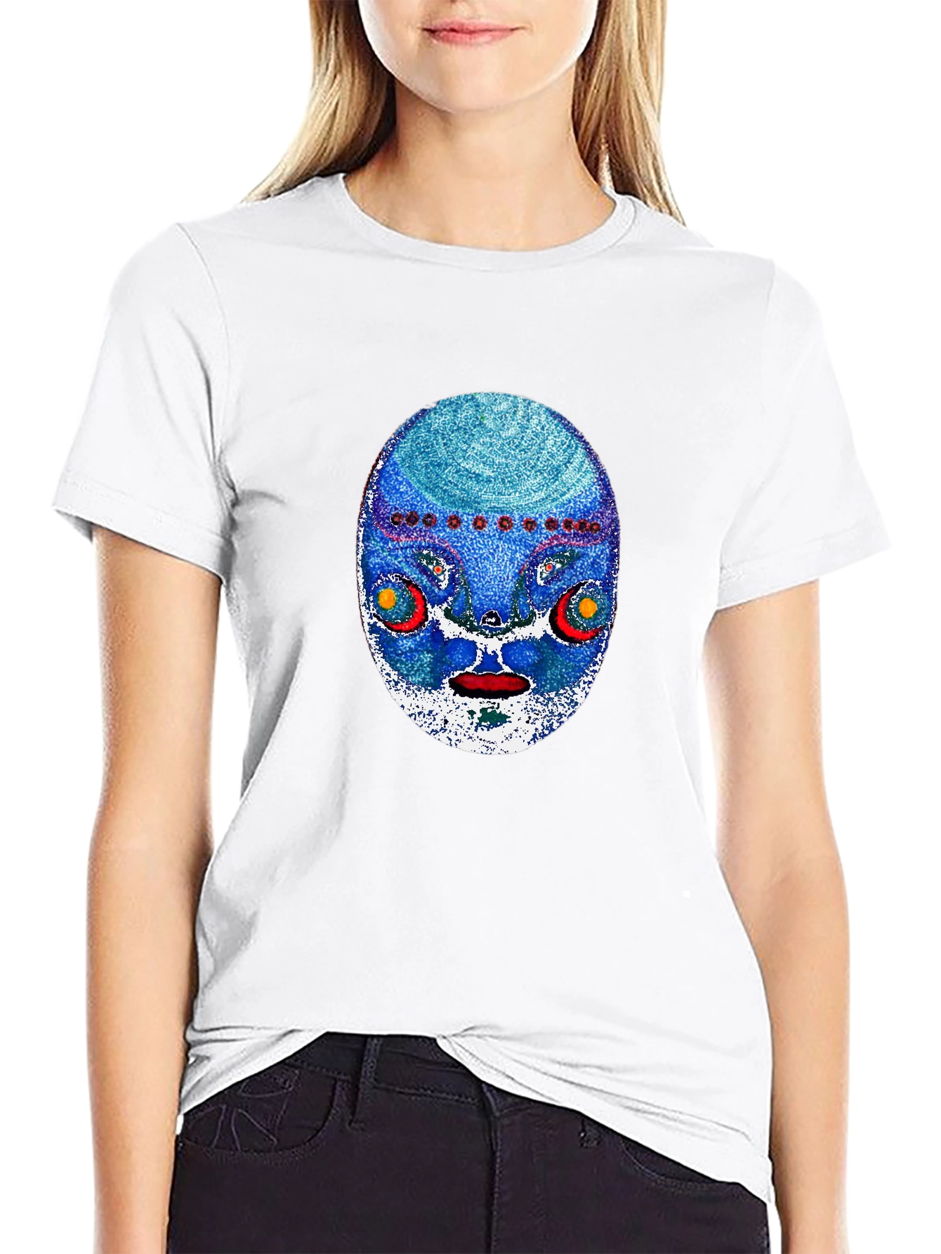 Abstract Face Graphic Print Mens Black T-Shirt