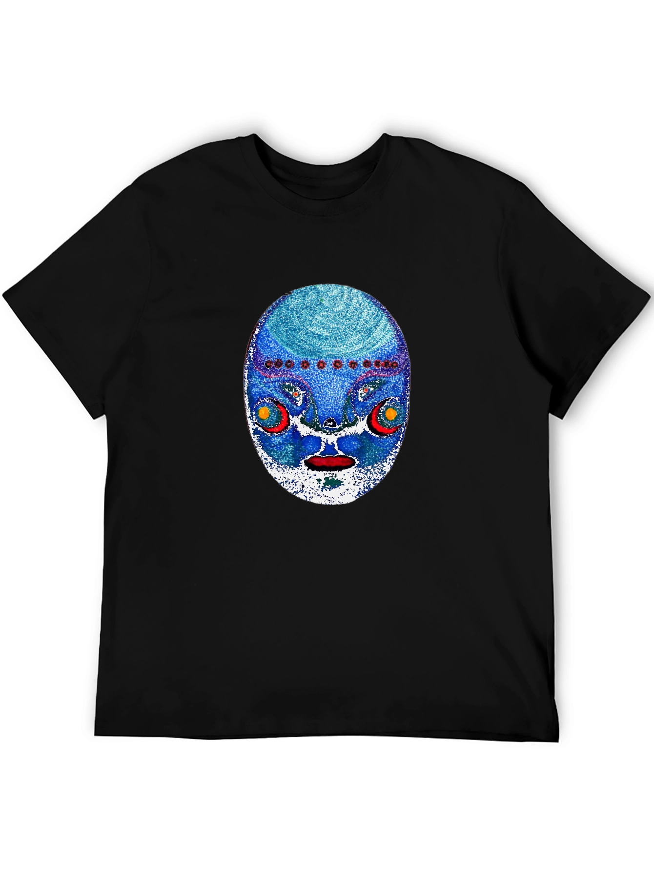 Abstract Face Graphic Print Mens Black T-Shirt