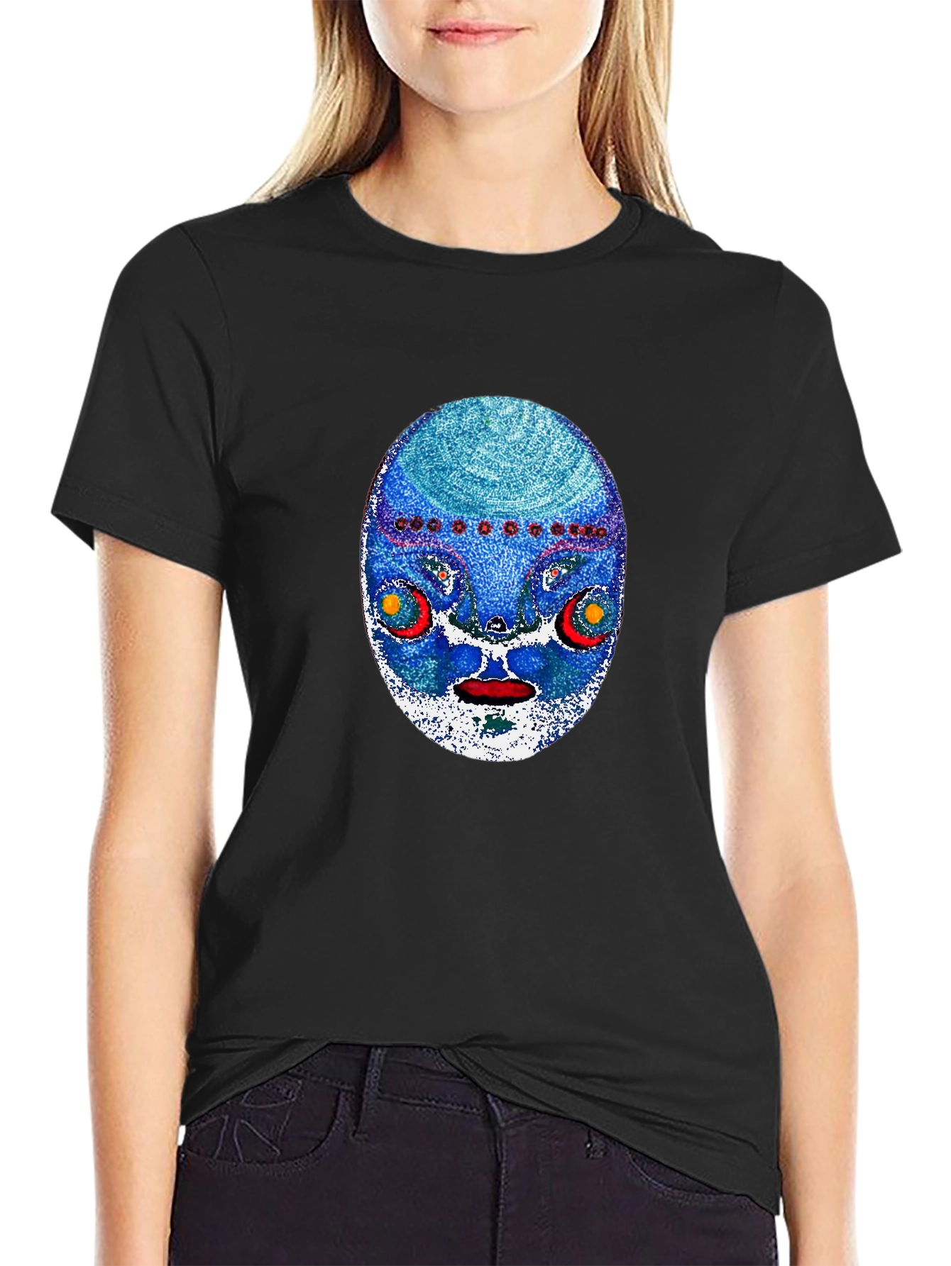 Abstract Face Graphic Print Mens Black T-Shirt