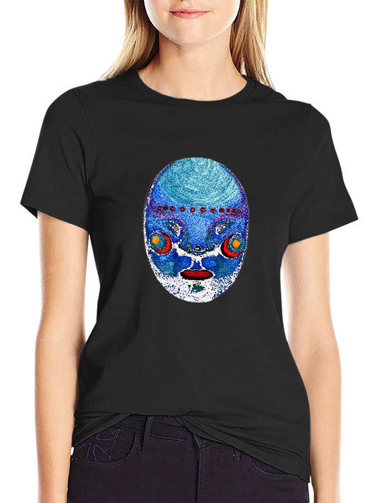 Abstract Face Graphic Print Mens Black T-Shirt