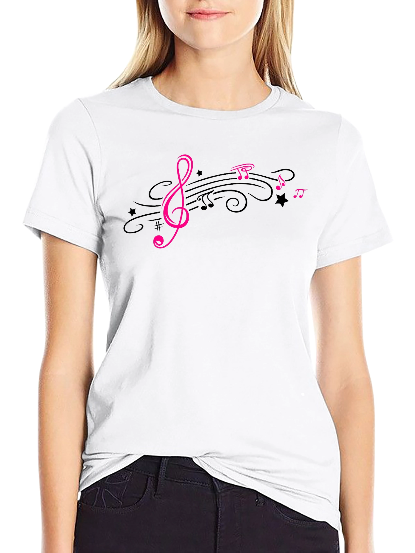 Music Lovers Tee - Pink Treble Clef Design