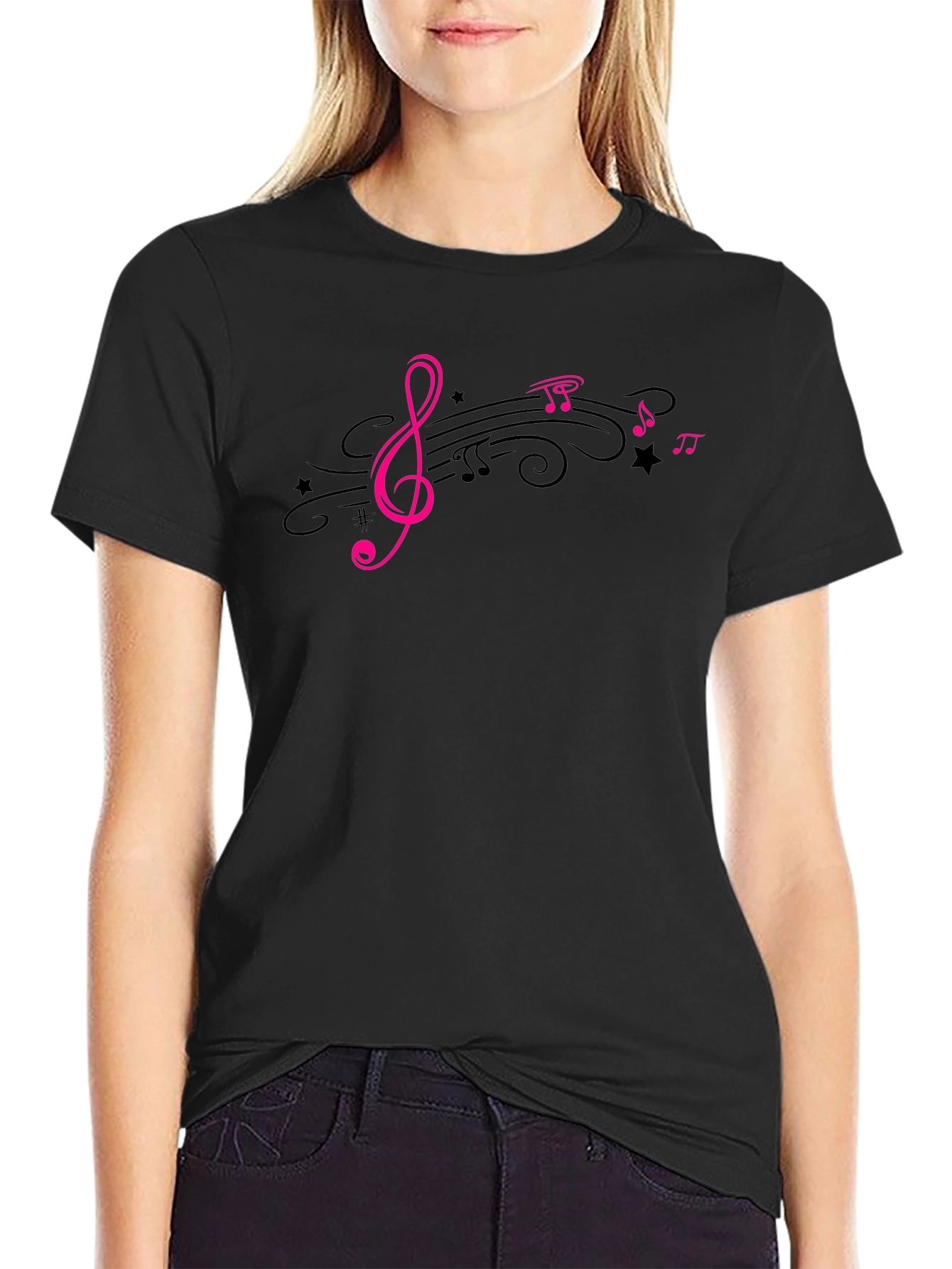 Music Lovers Tee - Pink Treble Clef Design