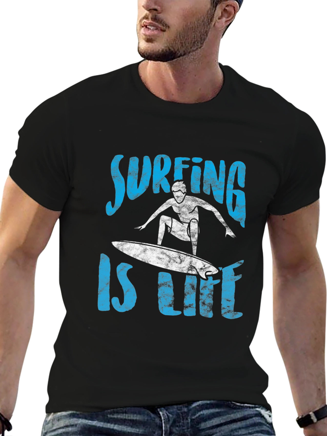 Surfing is Life Mens Graphic Tee - Black