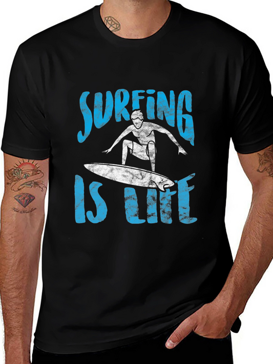 Surfing is Life Mens Graphic Tee - Black