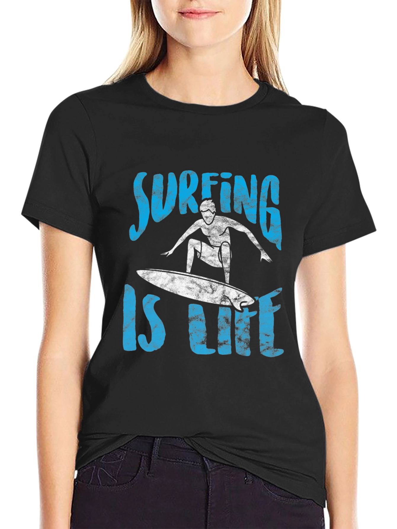 Surfing is Life Mens Graphic Tee - Black