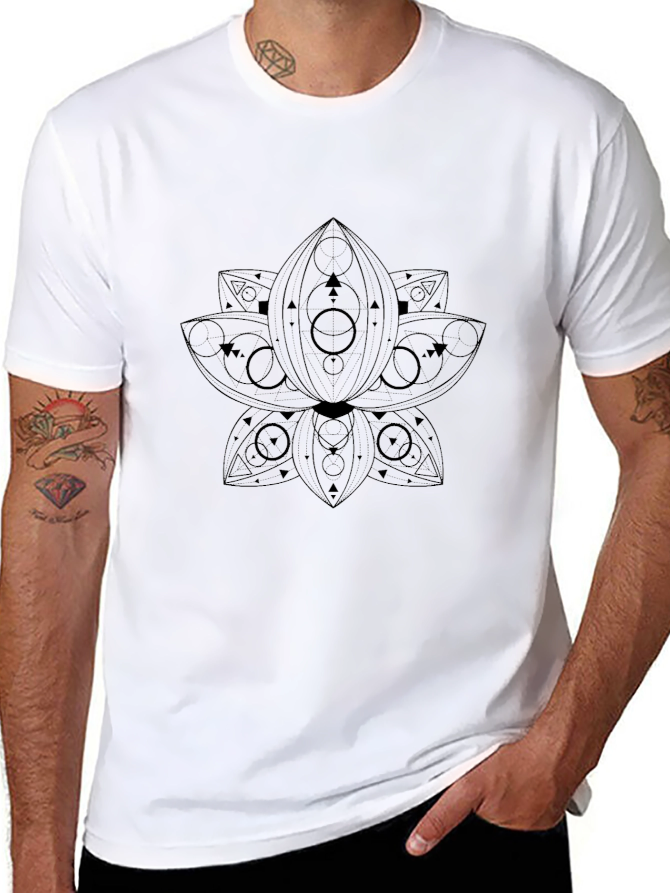 Geometric Lotus T-Shirt - Black