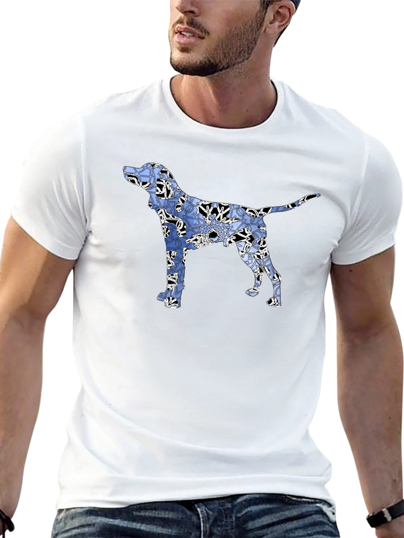 Dog Floral Print Black T-Shirt