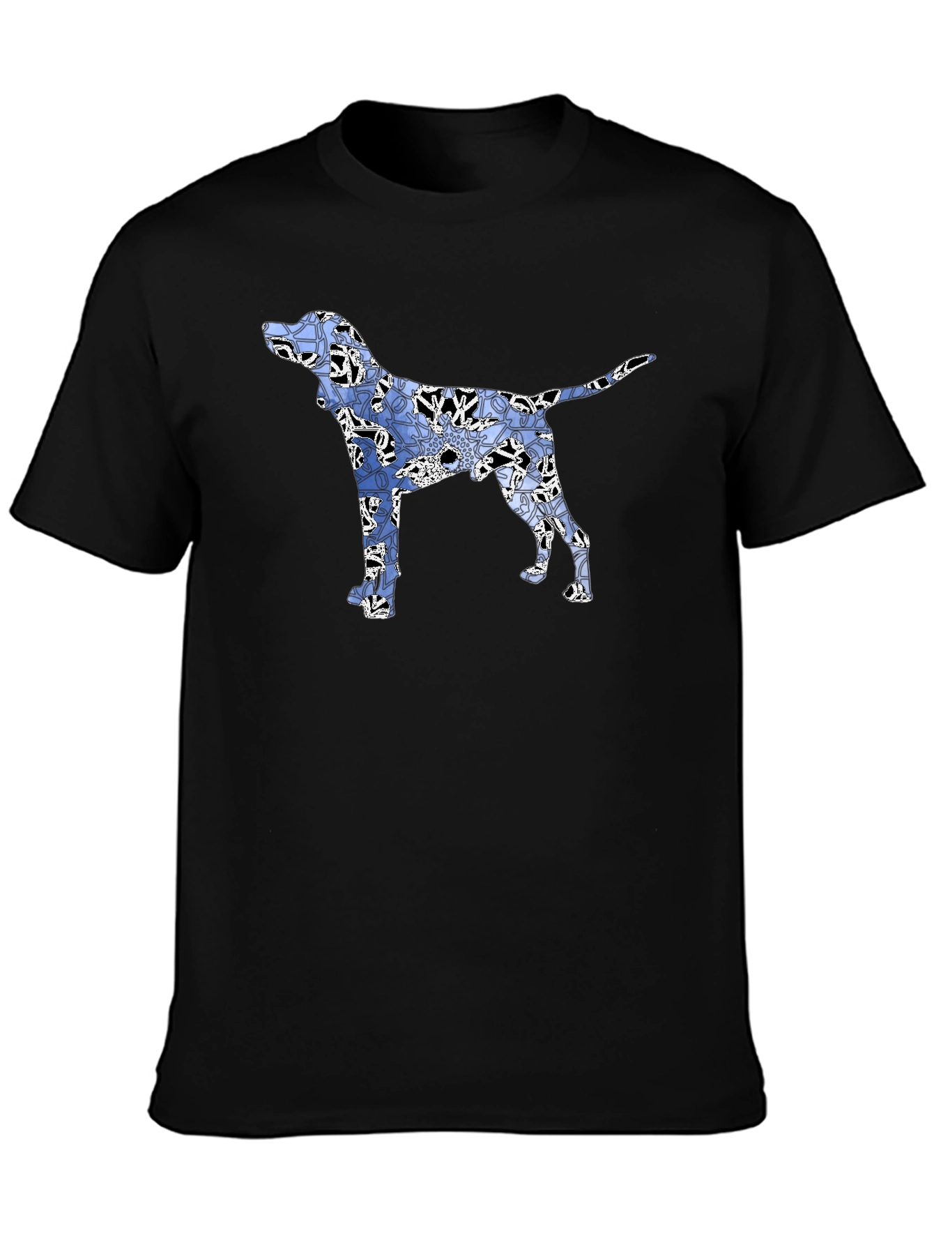 Dog Floral Print Black T-Shirt