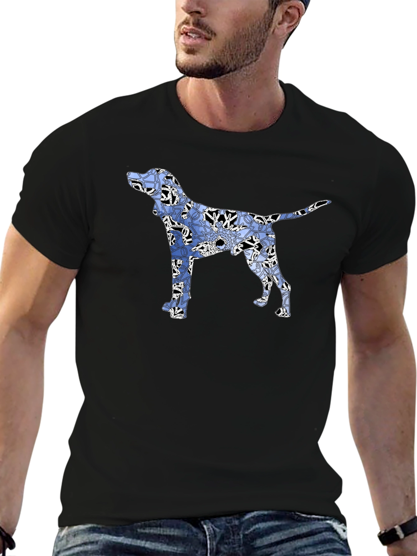 Dog Floral Print Black T-Shirt