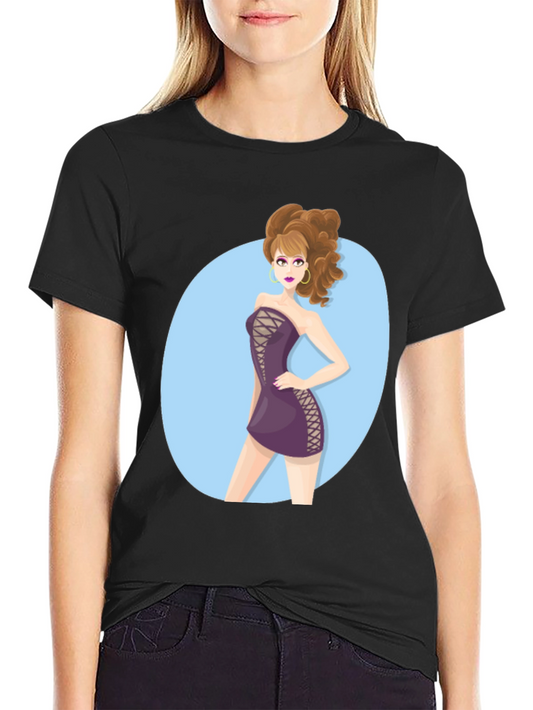 Cartoon Woman Graphic Black Tee Shirt