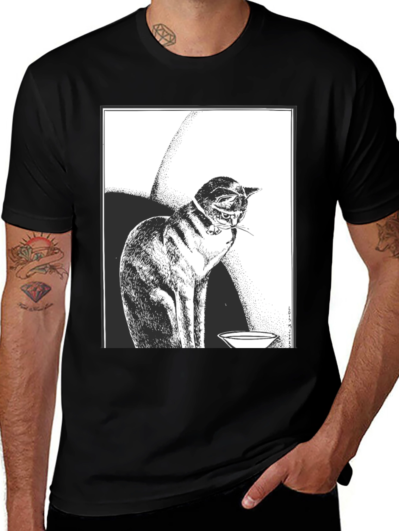 Cat Graphic Tee - Black