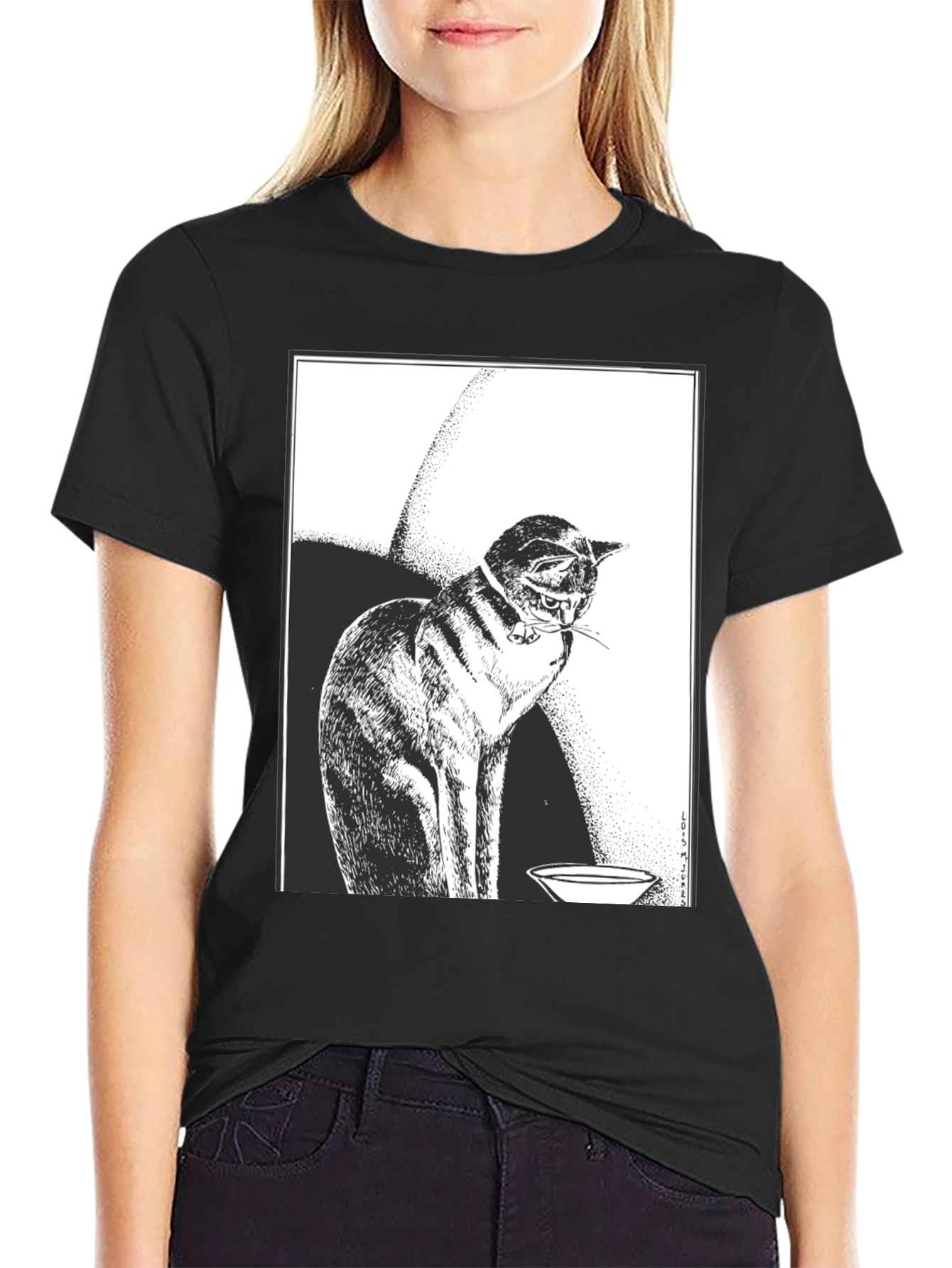 Cat Graphic Tee - Black