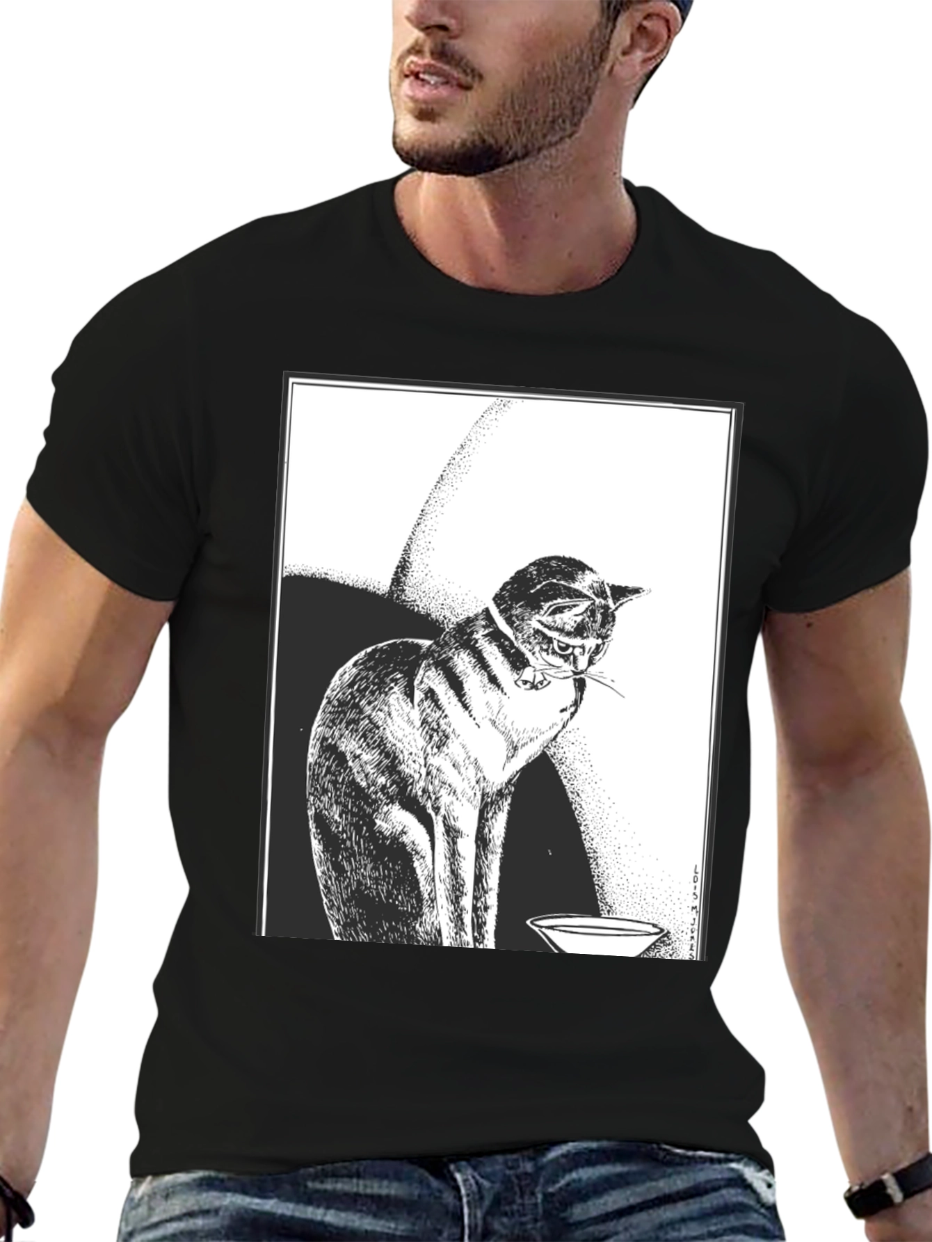 Cat Graphic Tee - Black