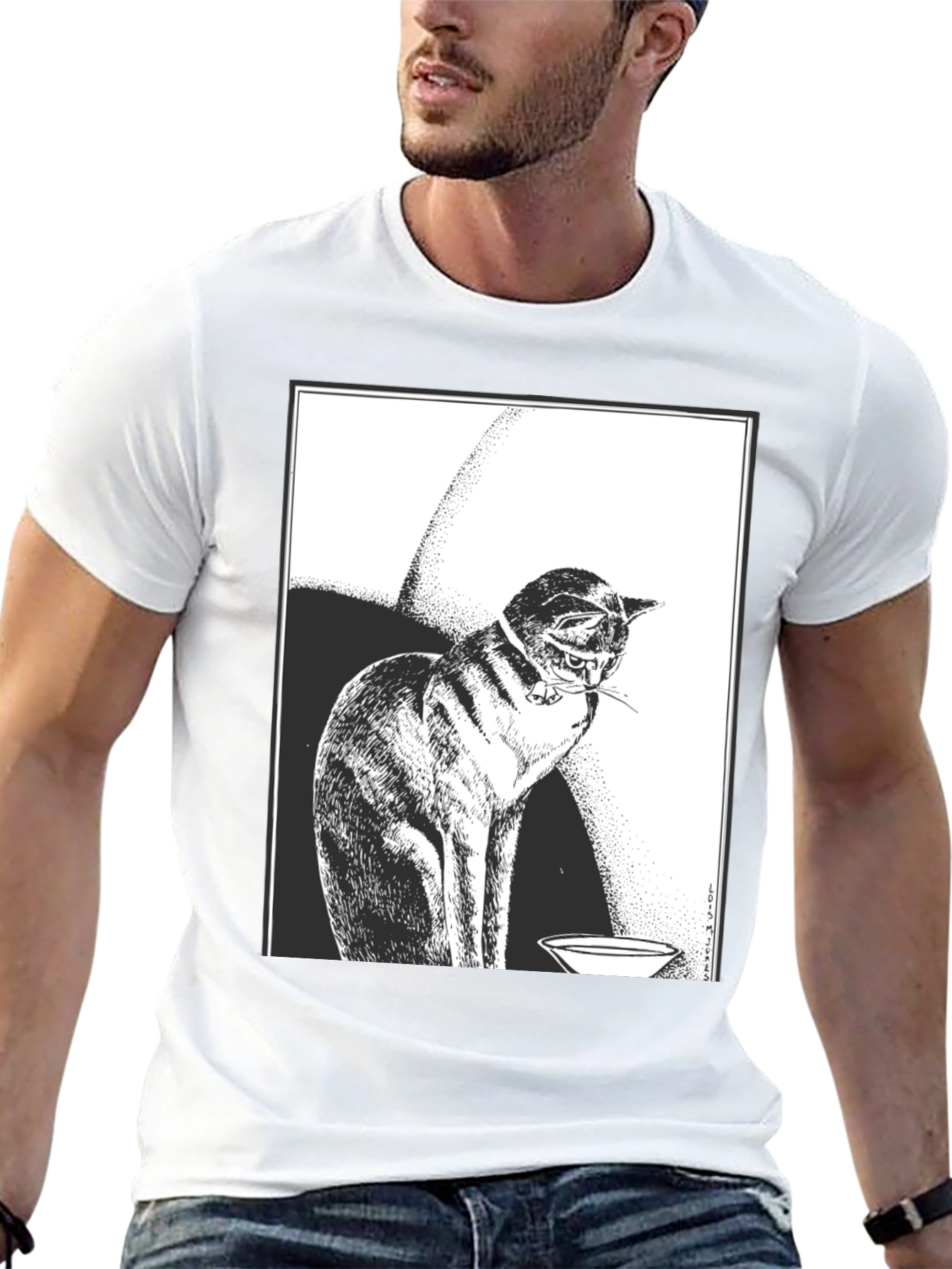 Cat Graphic Tee - Black