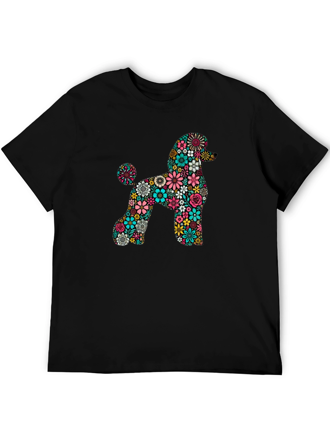Floral Poodle Black T-Shirt