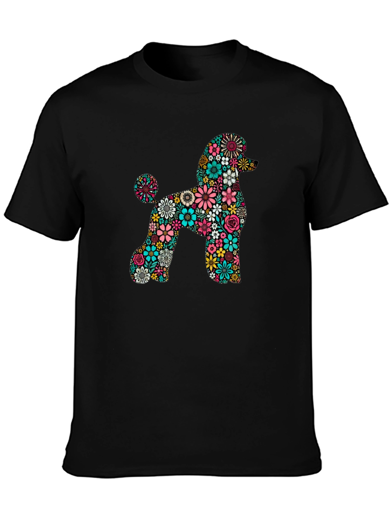 Floral Poodle Black T-Shirt