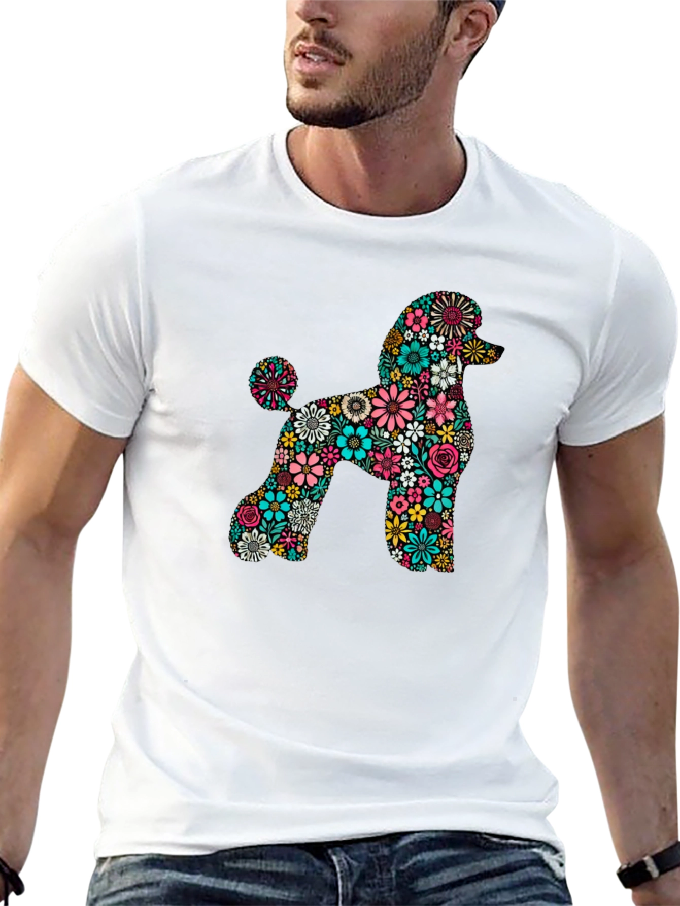 Floral Poodle Black T-Shirt
