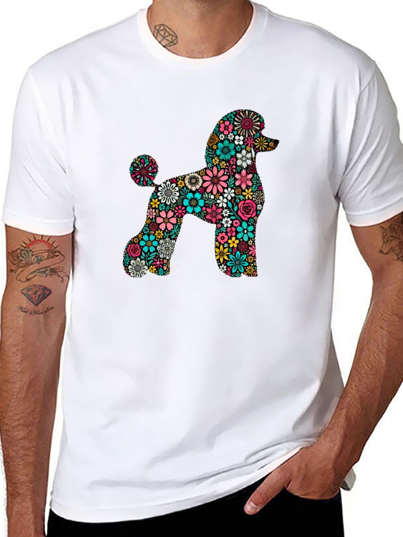 Floral Poodle Black T-Shirt