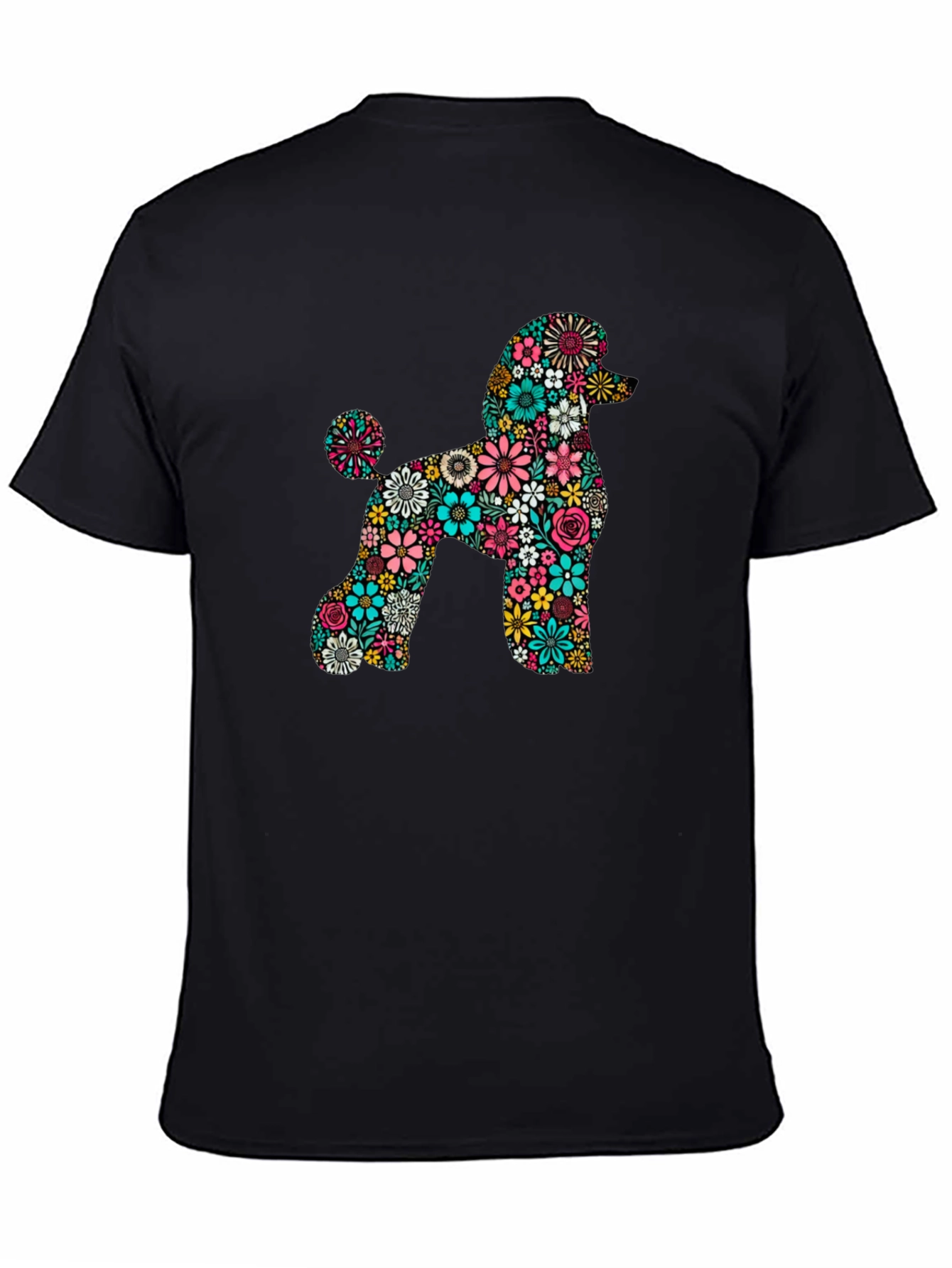 Floral Poodle Black T-Shirt