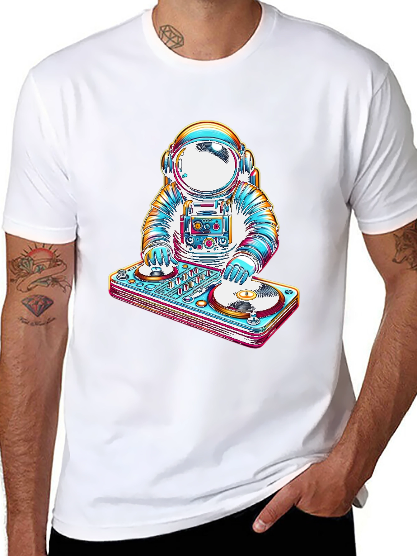 Astronaut DJ Graphic Tee - Cool Space Music T-Shirt
