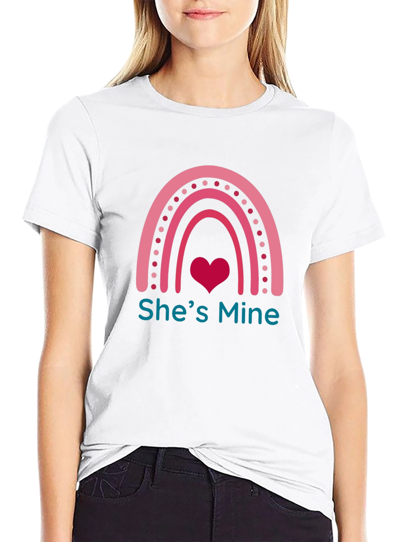 Shes Mine Graphic Tee - Romantic Rainbow Heart