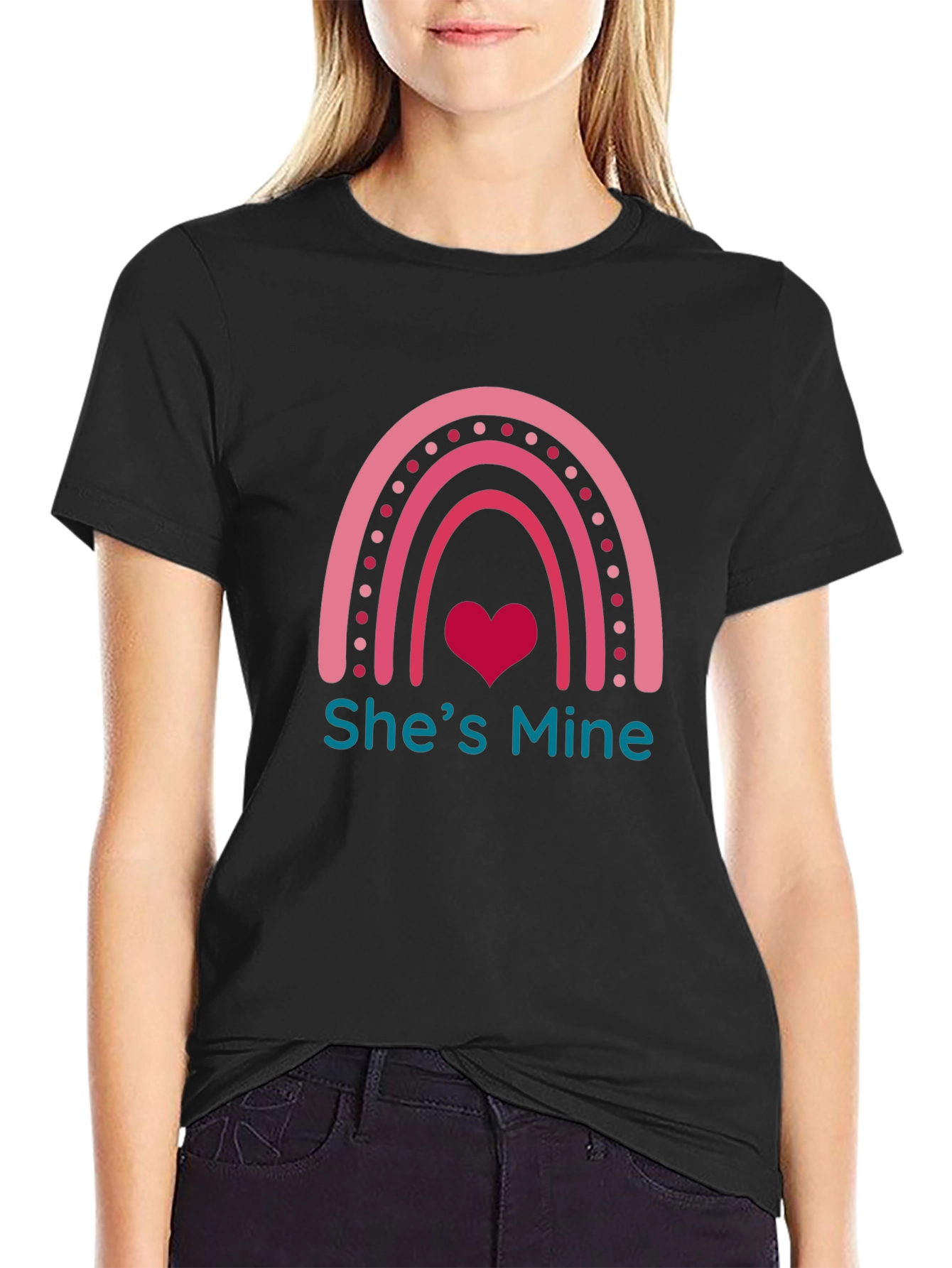 Shes Mine Graphic Tee - Romantic Rainbow Heart